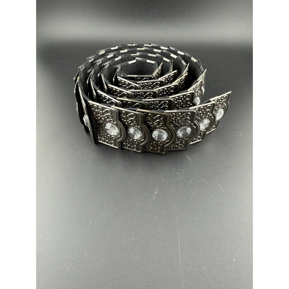 Chico's Navajo-style Armor Scale Stretch Belt Small/Medium Silver Rhinestone - Picture 3 of 4